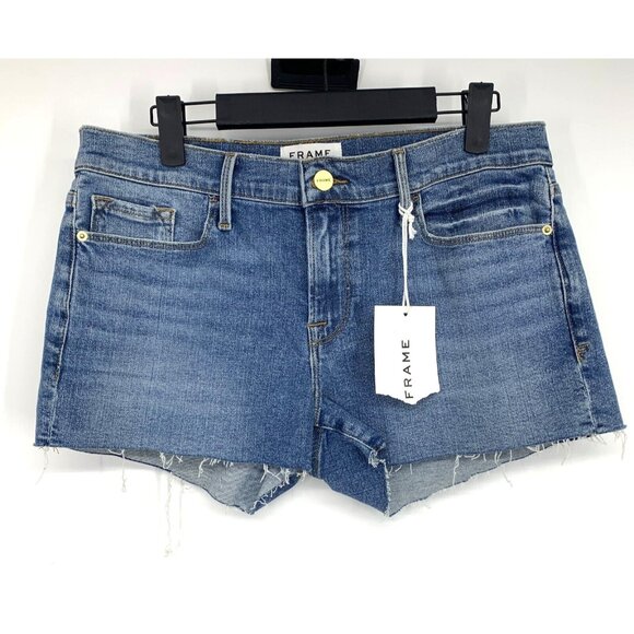 Frame Denim Shorts Le Cutoff Raw Fray Hem Blue Jean Bixby NWT